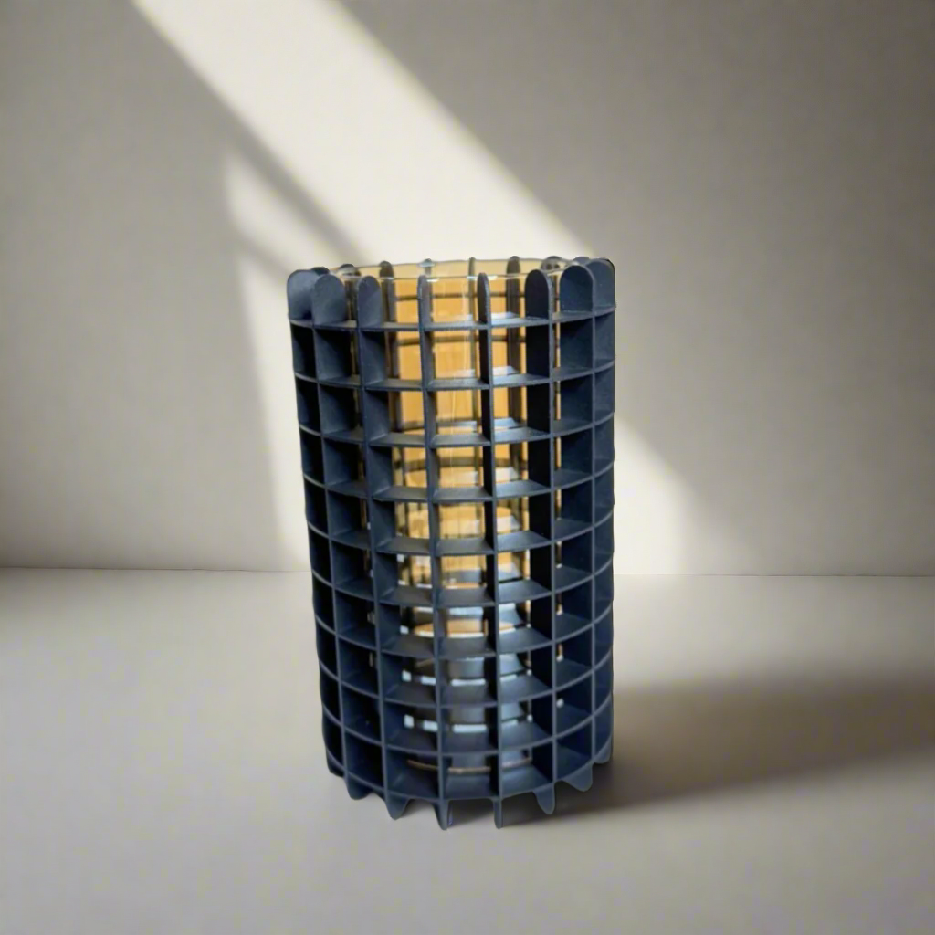 Gold vase in black metal casing – view 3