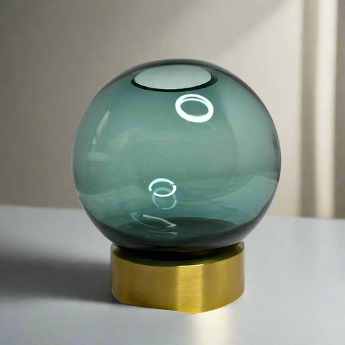 Blue glass vase on gold stand – view 2