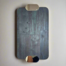 Wooden tray with metal handles