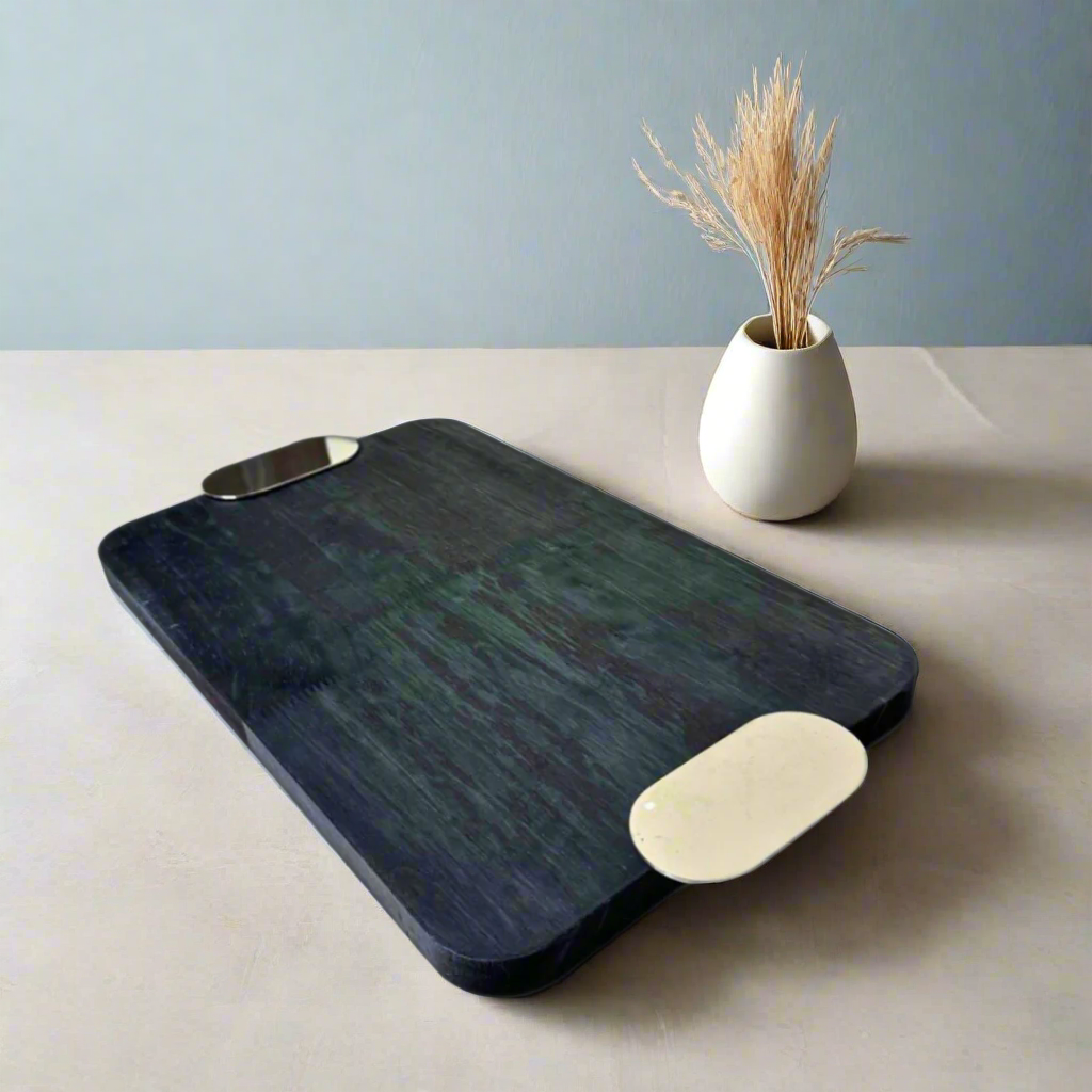 Wooden tray with metal handles – view 2