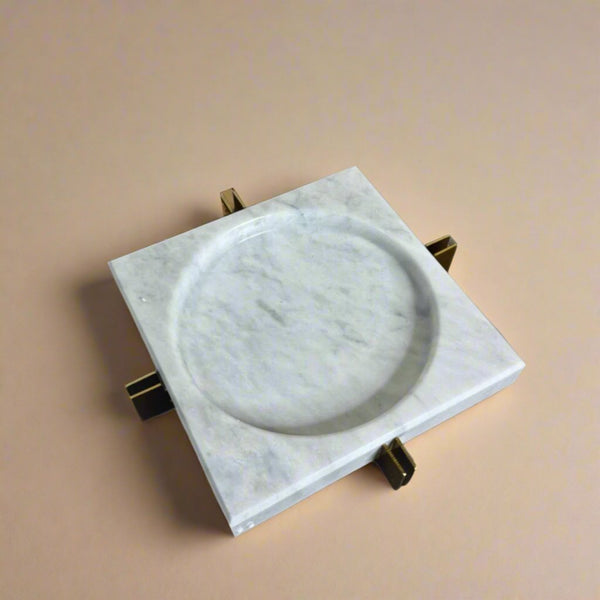 Square marble ashtray, metal stand