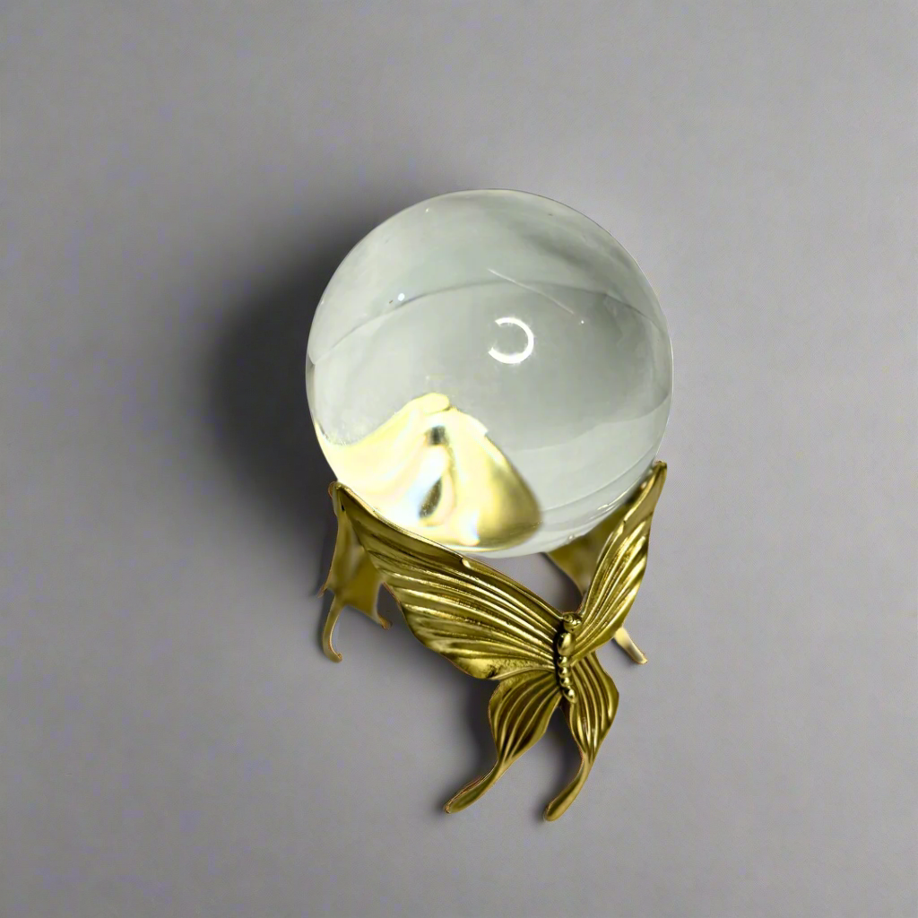 Crystal ball on gold stand – view 2
