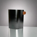 Steel vase with leather tag – view 2