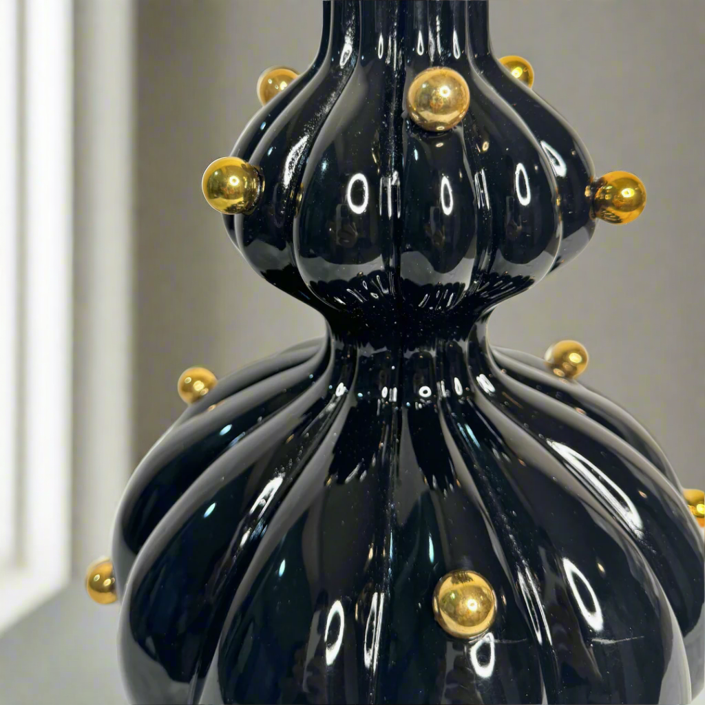 Black glossy vase with gold balls – view 3