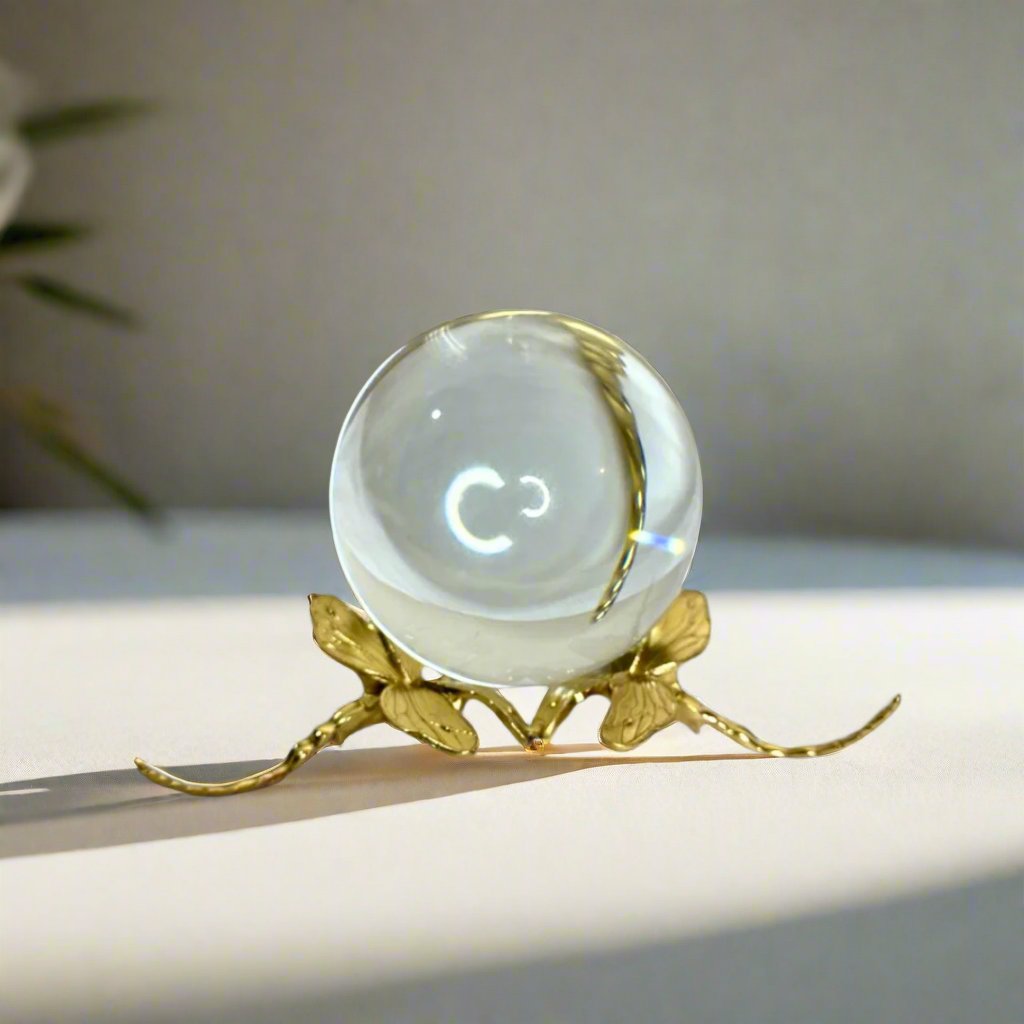 Crystal ball on gold stand – view 4