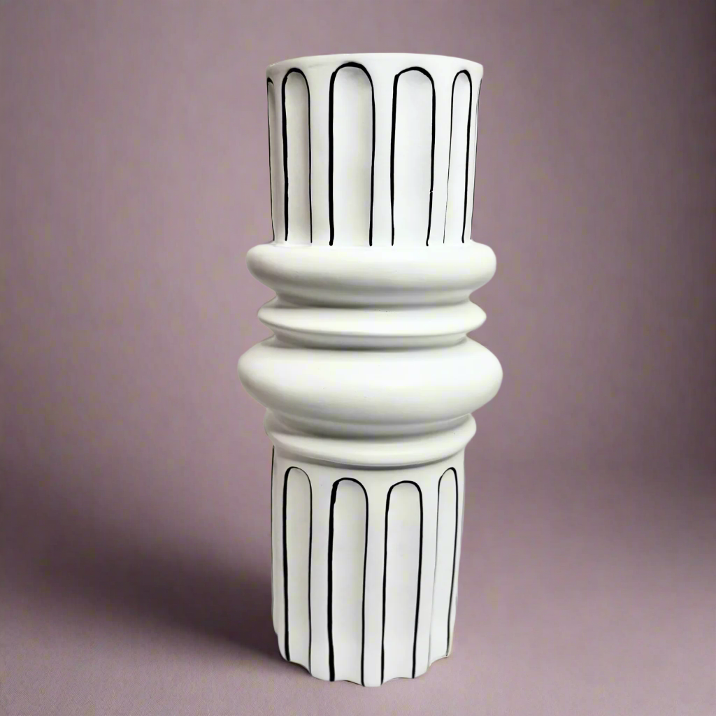 White vase with black accents – view 2