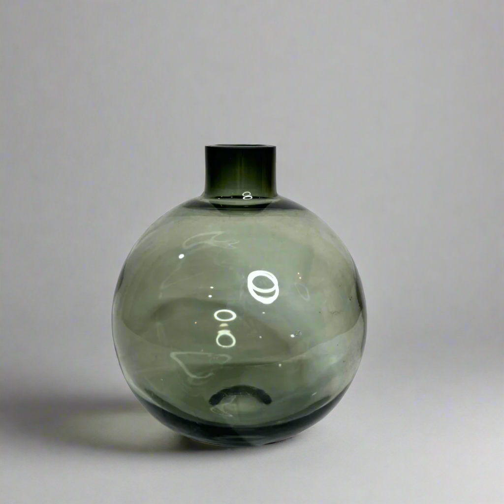 Round smoked glass vase