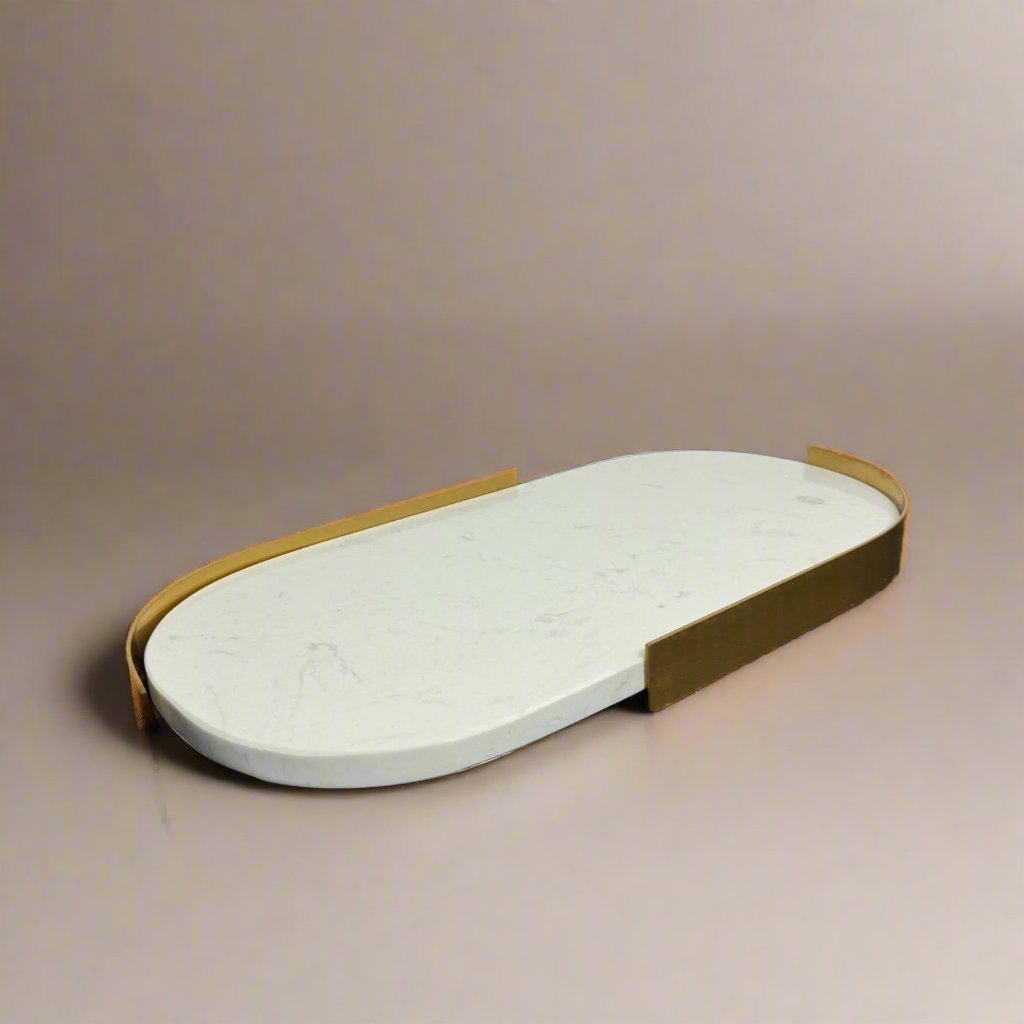 Marble oval tray with gold edge – view 2