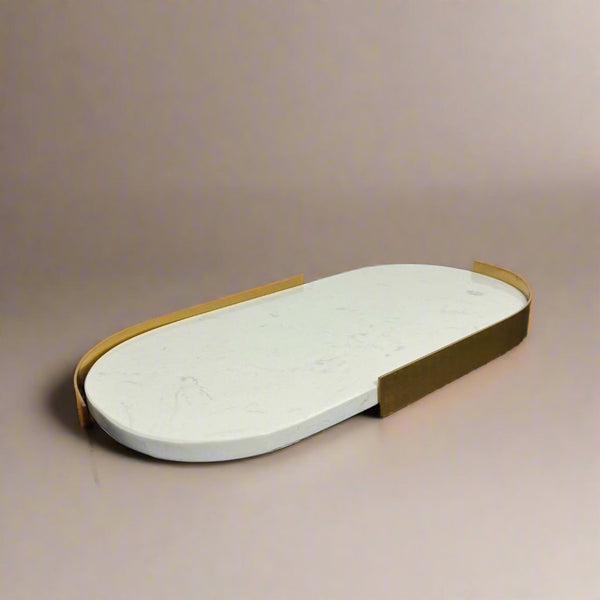 Marble oval tray with gold edge