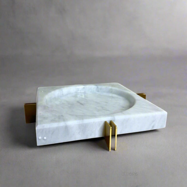 Square marble ashtray, metal stand