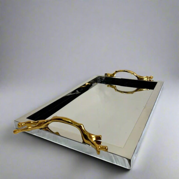 Mirror tray with gold handles