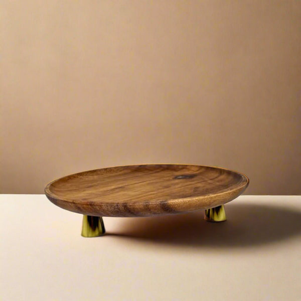 Wooden tray with gold legs