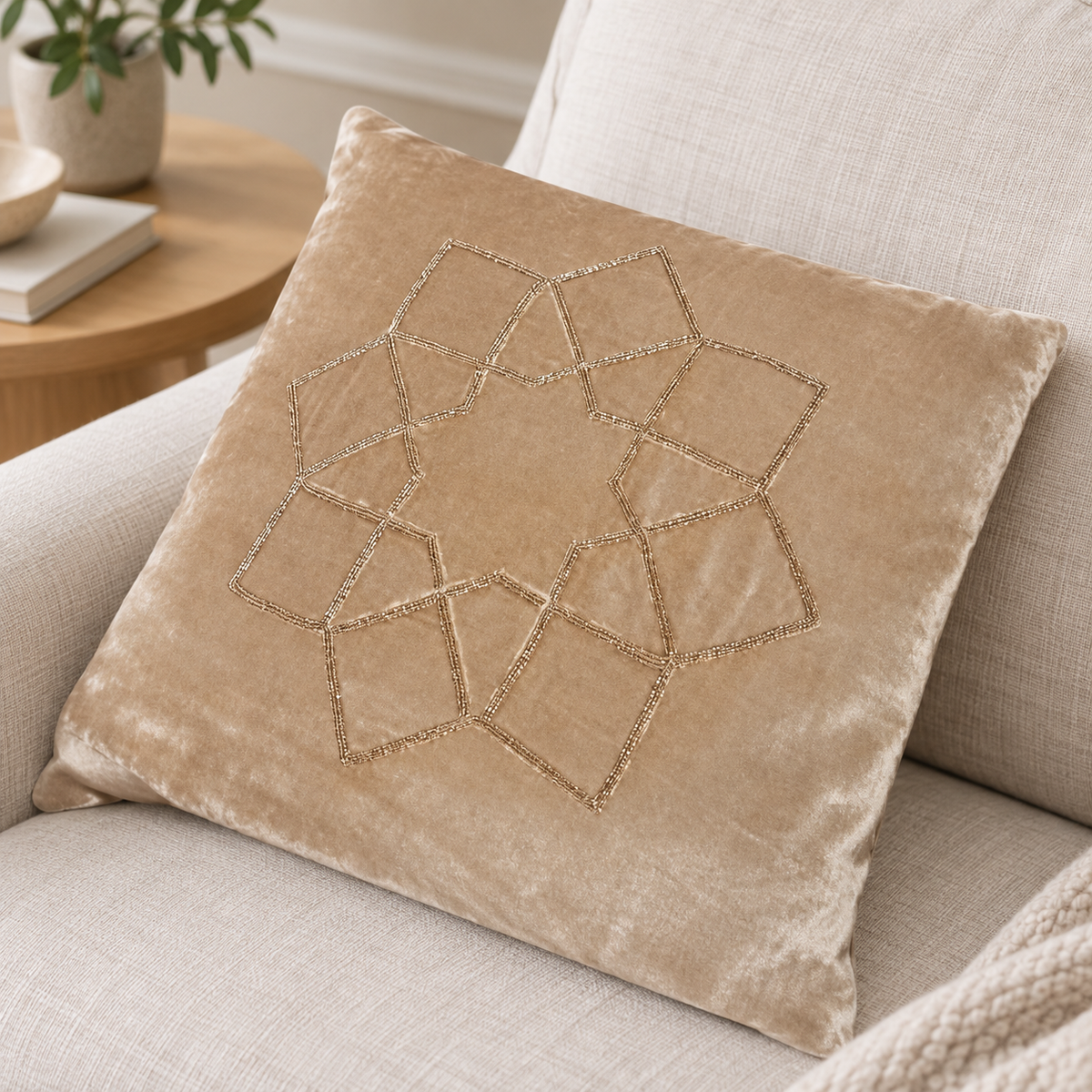 Gold throw pillow — lifestyle
