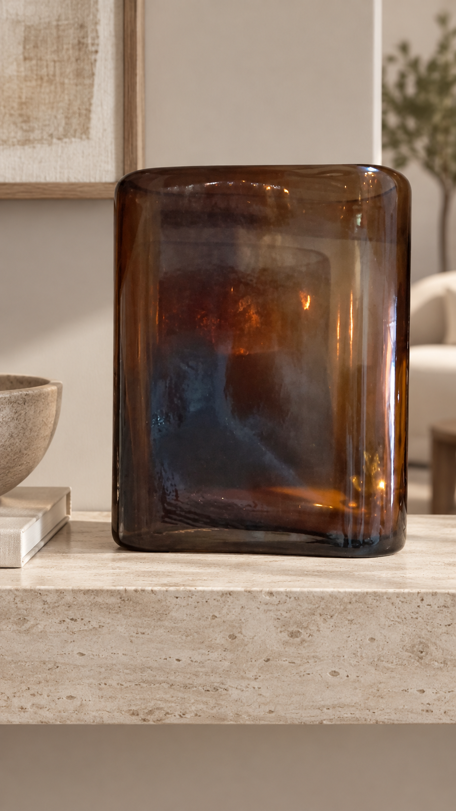 Tinted brown glass vase — lifestyle