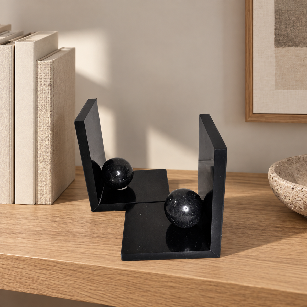 Black marble bookend — lifestyle