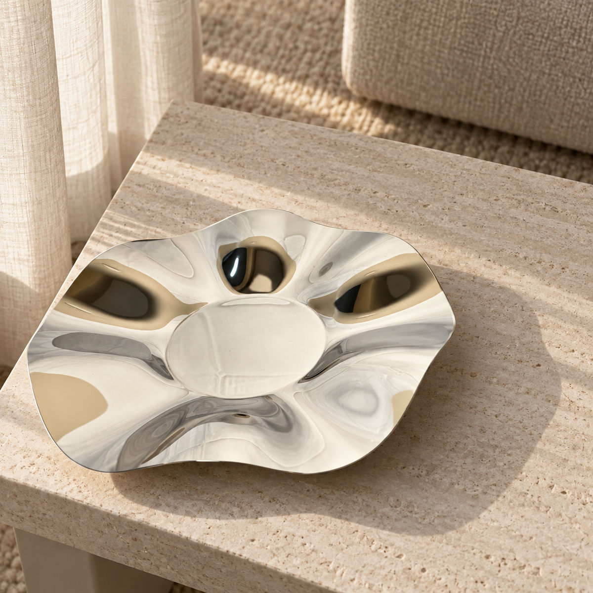 Large silver centre plate — lifestyle
