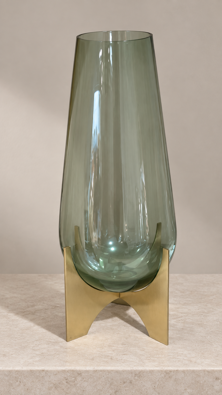 Glass vase on metal stand (TALL) — hero