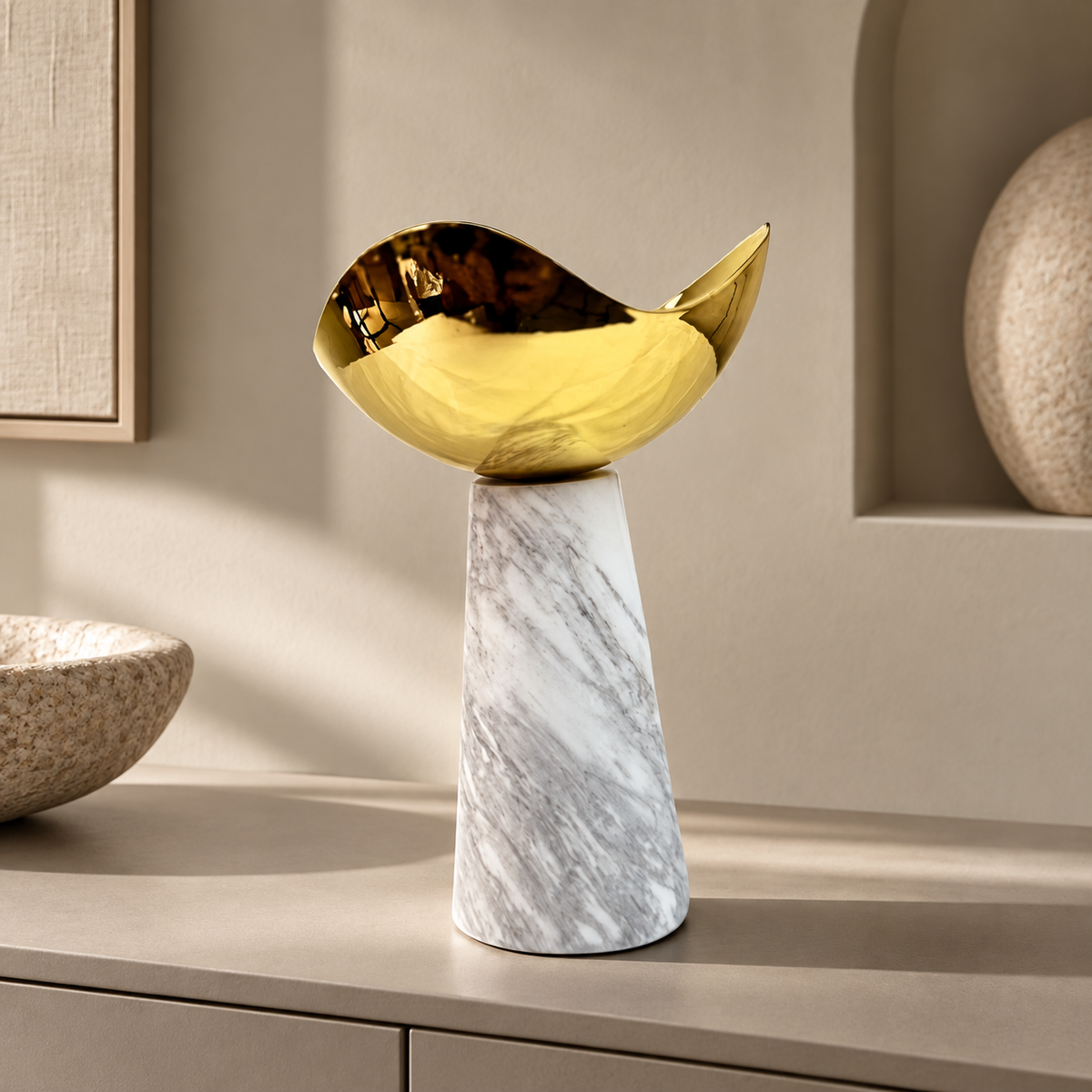 Fruit bowl marble stand — lifestyle