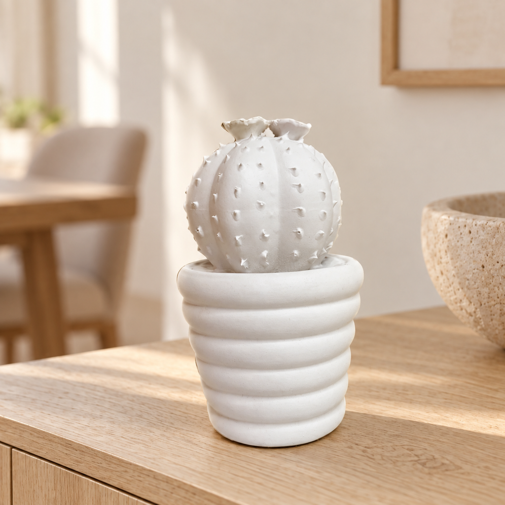 White potted cactus — lifestyle