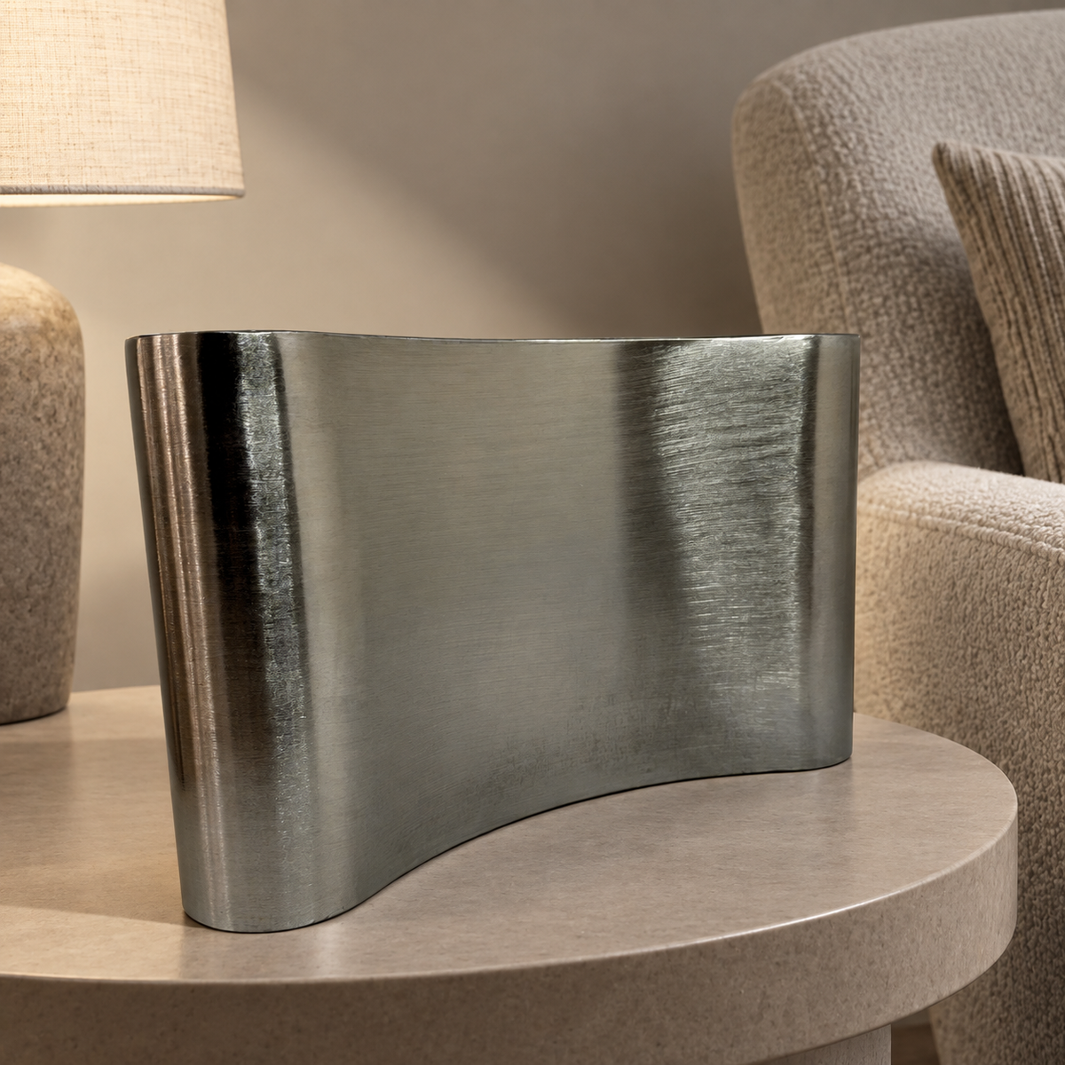 Curved metal vase — lifestyle