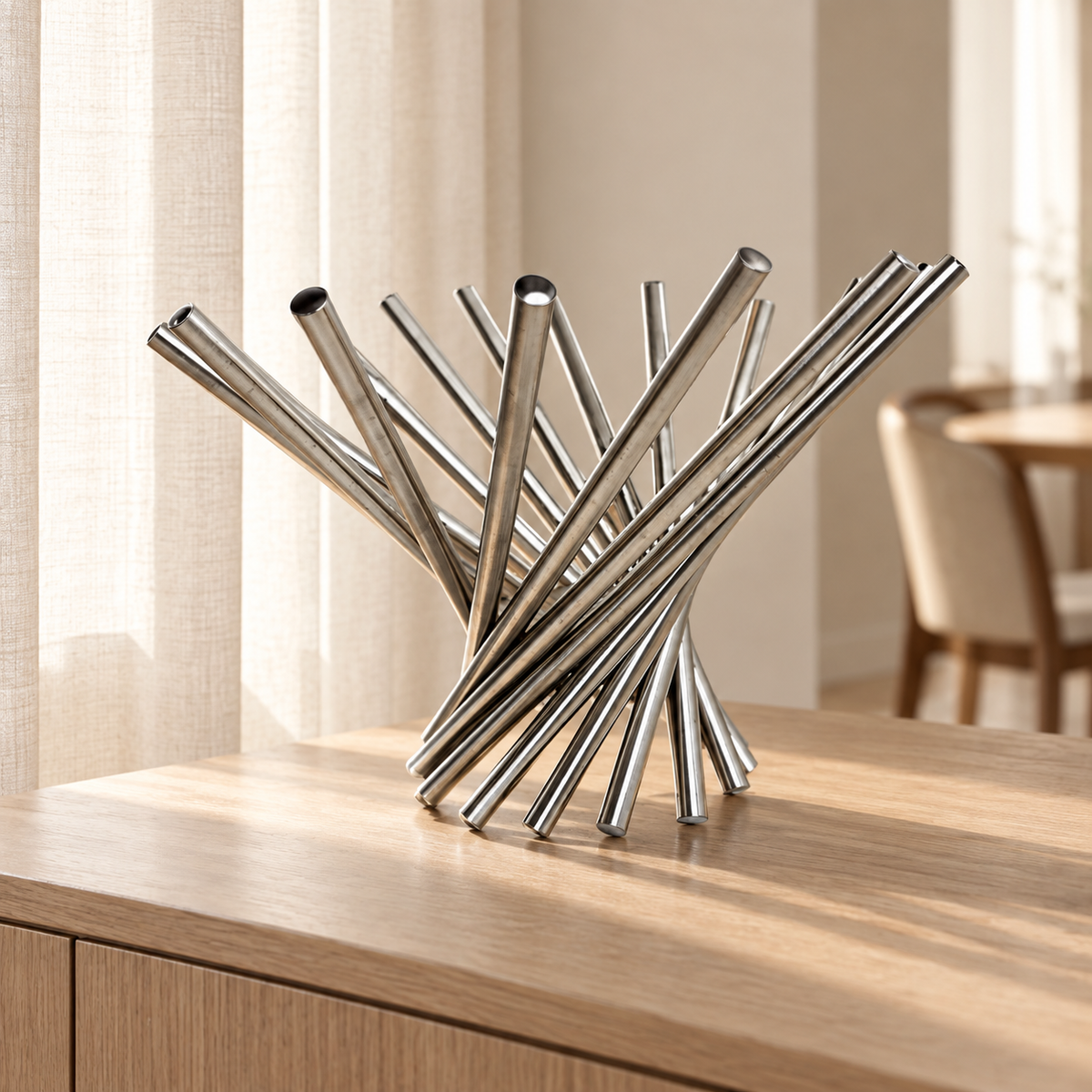 Metal spiral fruit bowl — lifestyle