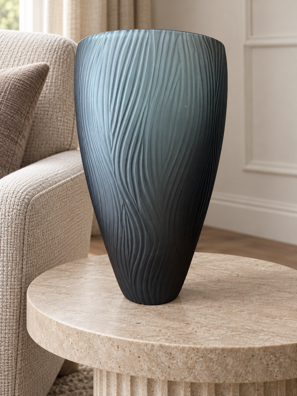 Blue vase with veins — lifestyle